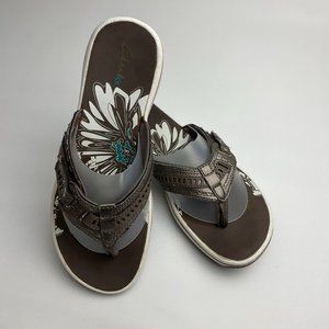 Clarks Adjustable Thong Sandals Flip Flops, Bronze, Women's Size 8